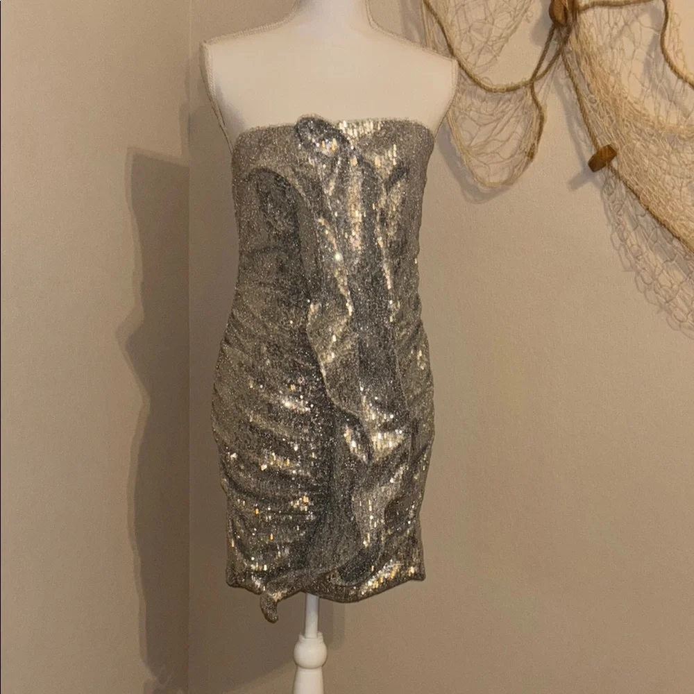 Silver Sequin Strapless Party Dress - Picture 7 of 7